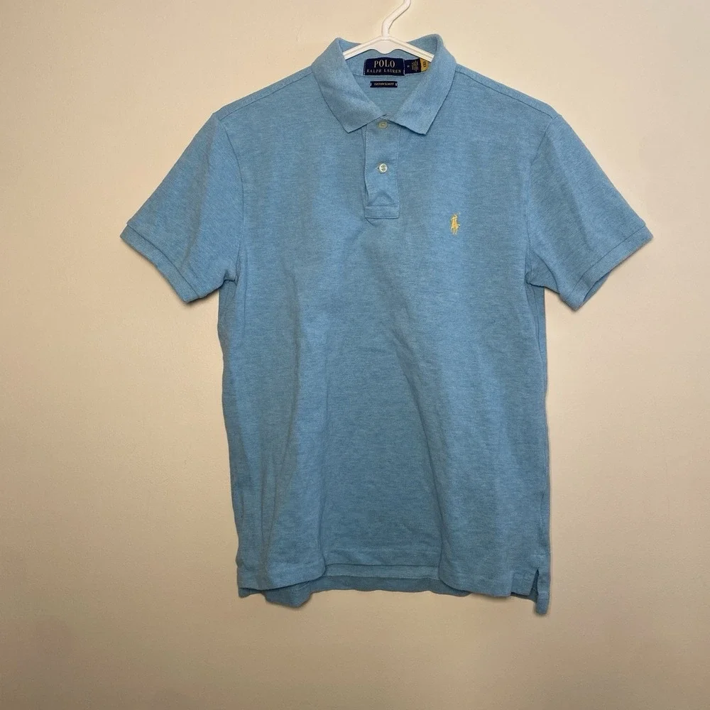 Ralph Lauren Polo Shirt Mens Medium Custom Slim‎ Fit Blue Short Sleeve